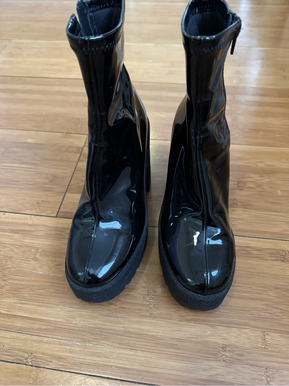 Steve Madden Outlast Black Patent Platform Ankle Boots